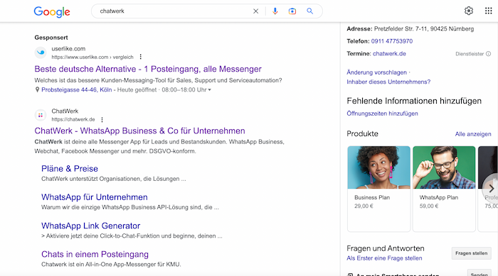 Google-Ads-Beispiel von Userlike 