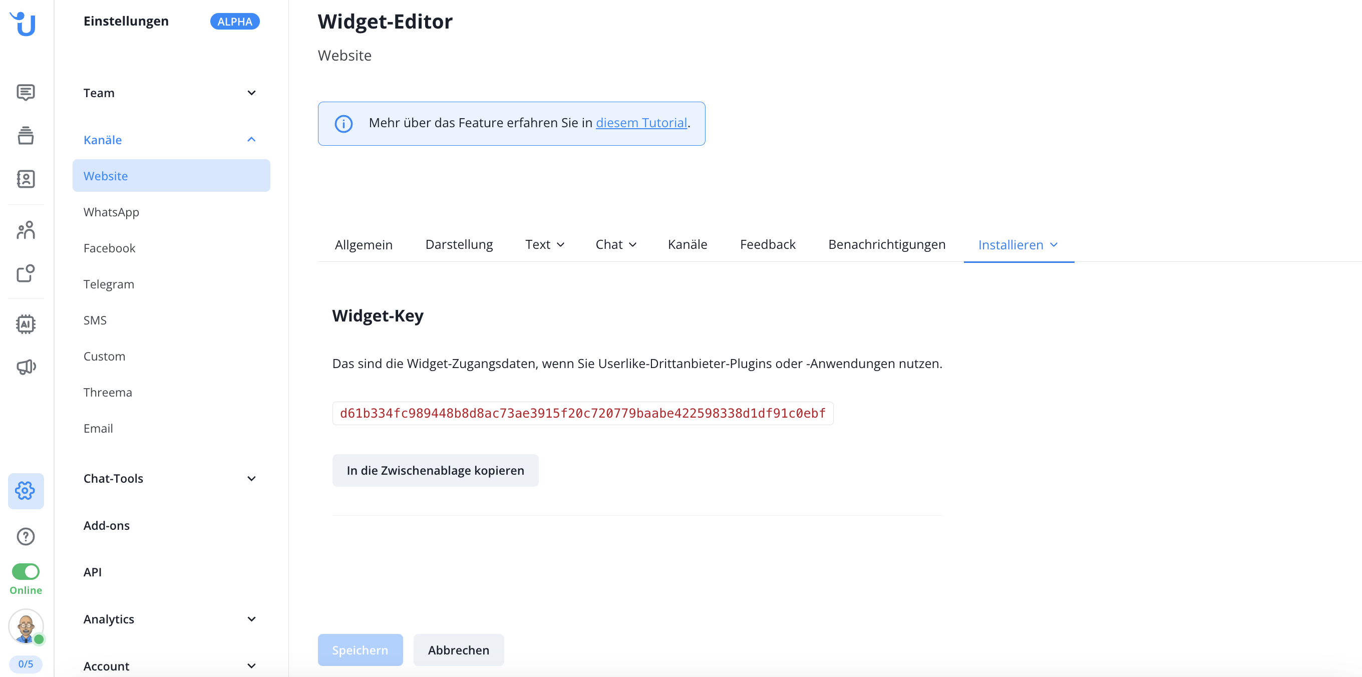 Userlike-Plugin Installation