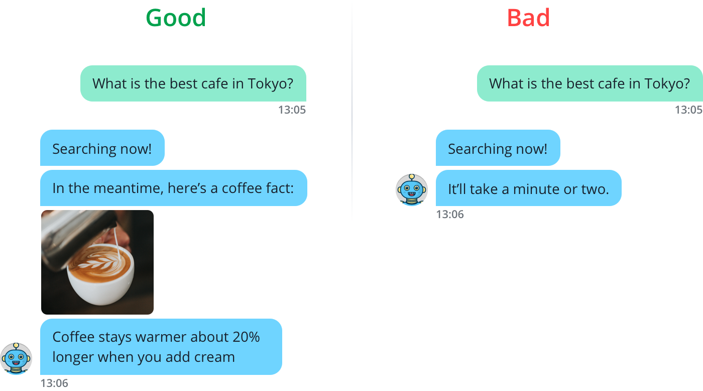 Gutes und schlechtes Beispiel für Chatbot-Design zur Unterhaltung