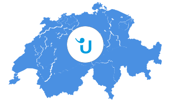 Umrisse von der Schweiz mit Userlike-Logo