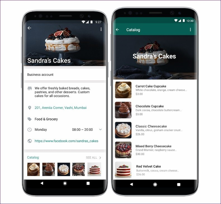 WhatsApp catalog for a cake bakery