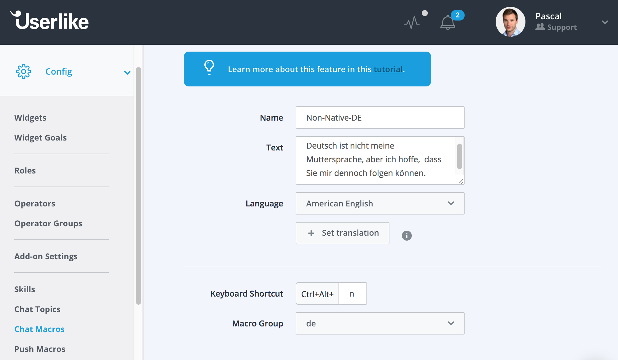 Adding a German chat macro.
