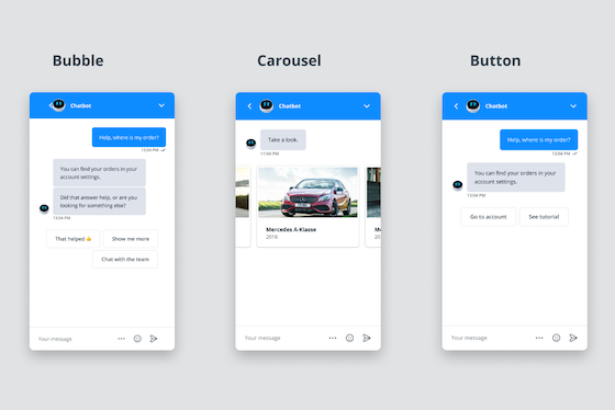 chatbot conversations in three Website Messengers