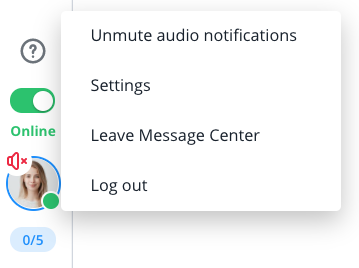 a screenshot of the profile in the Userlike Message Center with muted audio notifications
