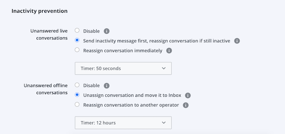 inactivity prevention settings in the Widget Editor