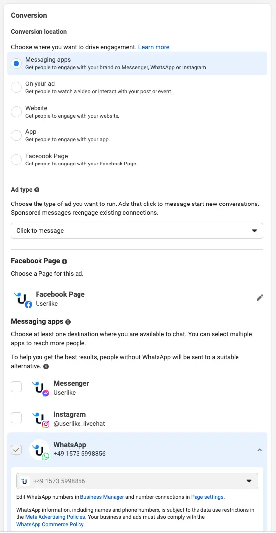 Anleitungsschritt 5 für WhatsApp Ads